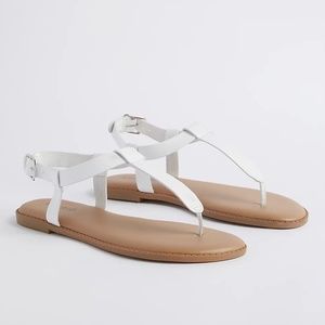 Torrid Sandals 7 8 10 11 12 13 WW Wide White Faux Leather Ankle T-Strap Thong